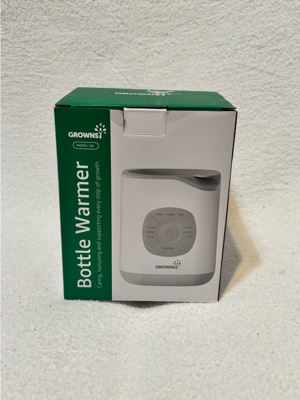 GROWNSY Baby Bottle Warmer — White with Green Accents